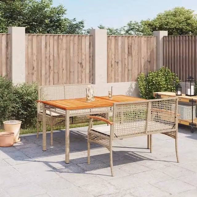 Set da Pranzo da Giardino 3 pz con Cuscini Beige in Polyrattan 3213584