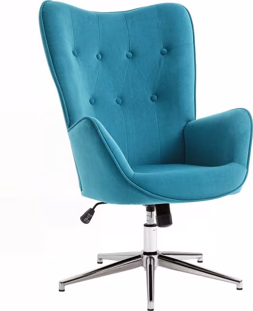 Poltrona da ufficio e salotto HOMCOM in velluto blu, girevole a 360 gradi con braccioli e struttura in metallo, design moderno