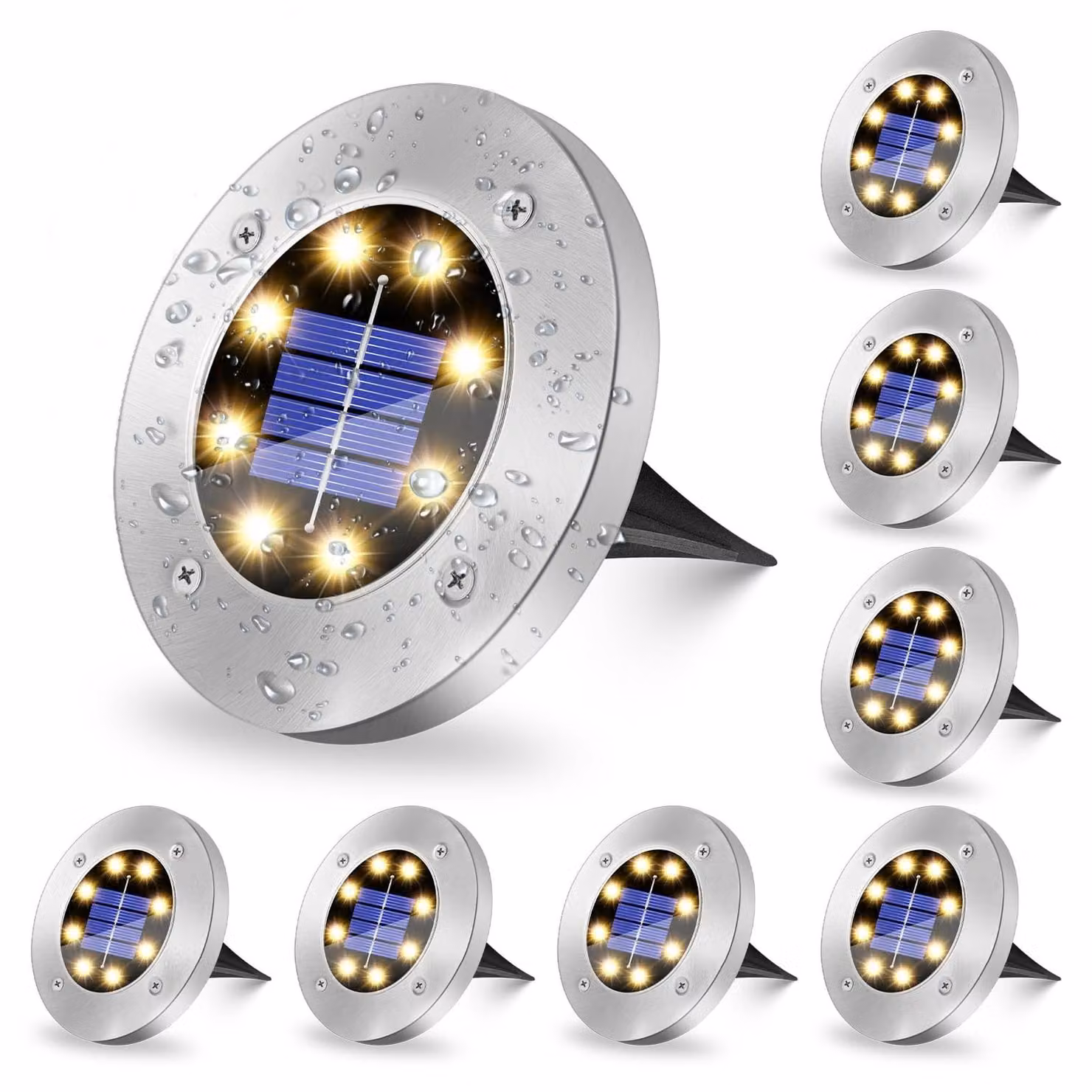 Lampada da terra solare luce bianca fredda set da 8 lampade per vialetti e ingressi carrabili - Set da 8 - Luce bianca fredda - Per vialetti e accessi carrabili