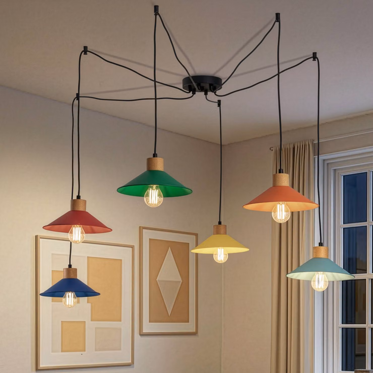 Lampada a sospensione Manavgat Opviq, dimmerabile, Multicolore, Soggiorno / Sala da pranzo, Metallo, Lampada a sospensione