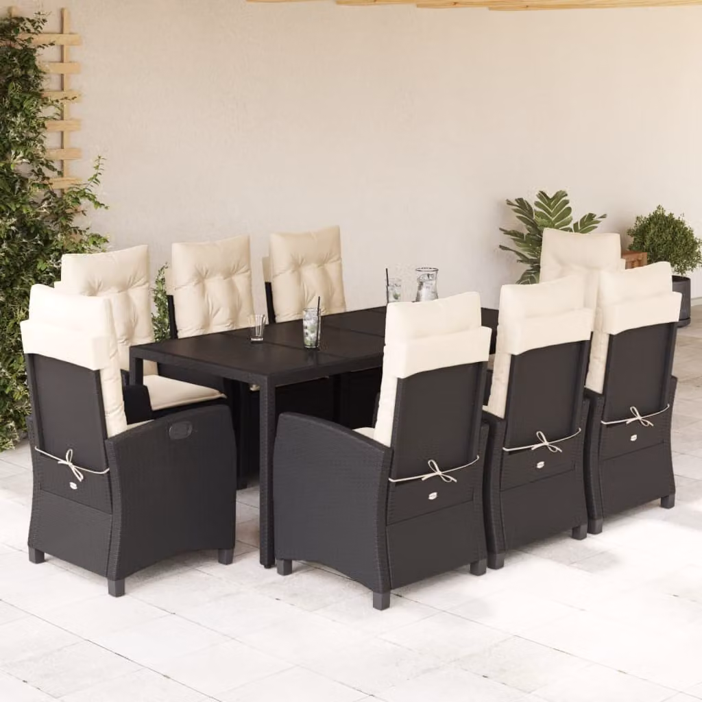 Set da pranzo da giardino vidaXL in polyrattan nero con 9 pezzi e cuscini – 1