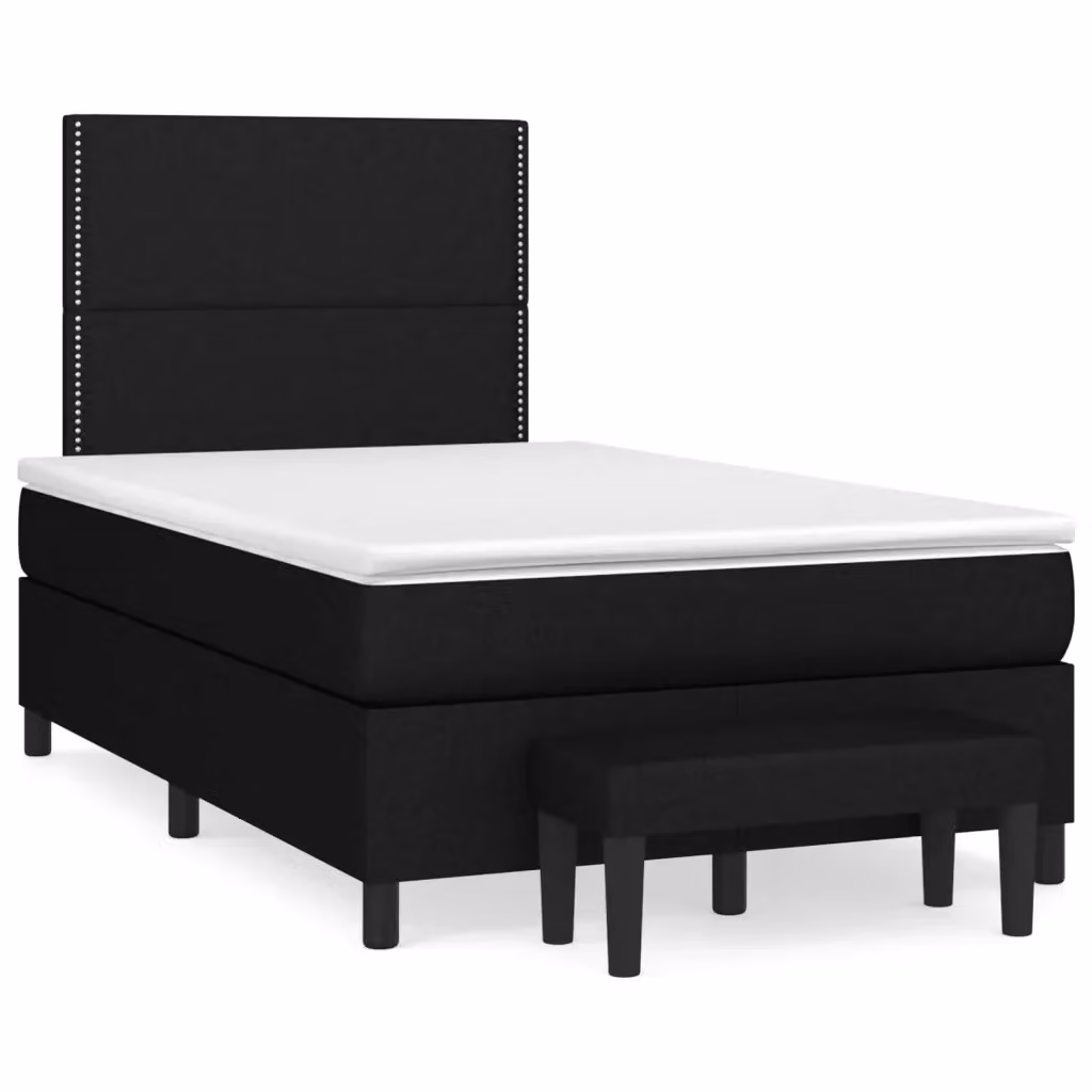 vidaXL Letto Ibrido con Giroletto a Molle e Materasso in Tessuto Nero e Bianco L/P/H: 120 x 200 cm – 2