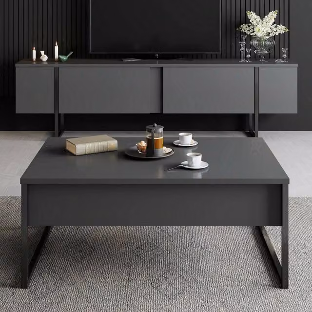 Mornasco, set Mobili da Soggiorno Modulabile, Nero Antracite