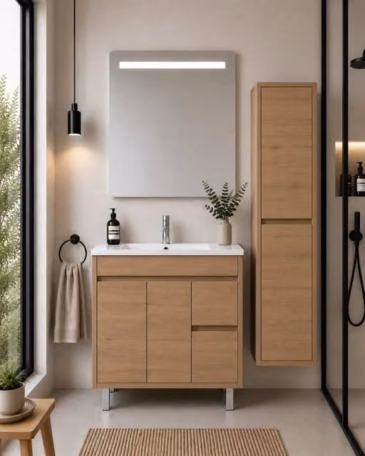 Mobile bagno con lavabo ORIGENBATH ISQUIA senza specchio 100x45 cm estepa con colonna