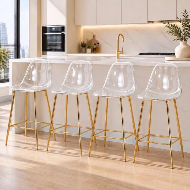 Set di 4 sgabelli da bar trasparenti dorati 51x45x102 cm, senza tavolo