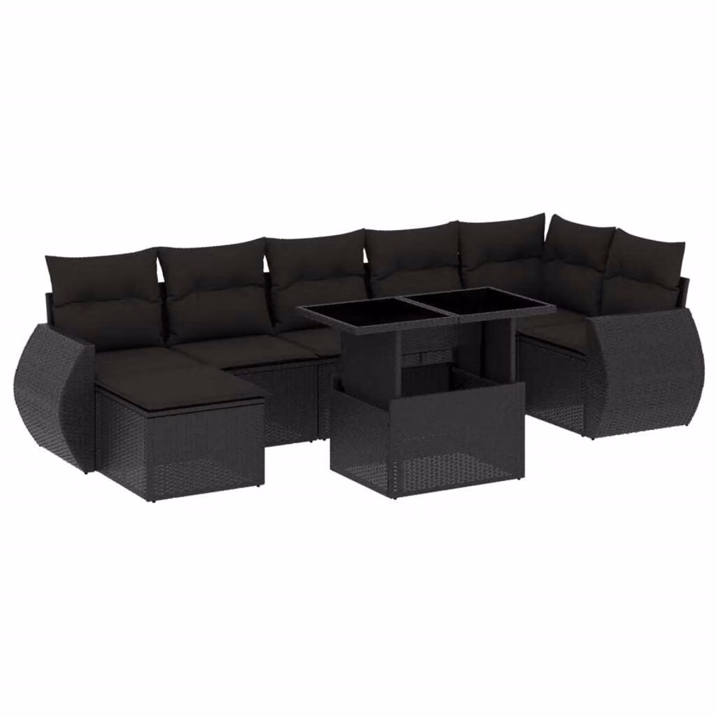 Set Divani da Giardino con Cuscini 8 pz Nero in Polyrattan