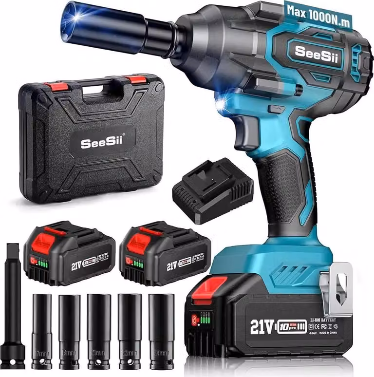 Avvitatore a batteria - WH760 - 1000 Nm - 12,7 mm quadrato - Motore brushless - 21 V - 2 batterie da 4000 mAh