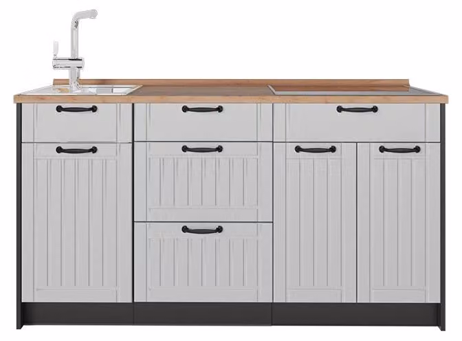 Cucine componibili piccole Vicco Fame-Line Bianco rustico 150 cm, PL Rovere, Model 65400