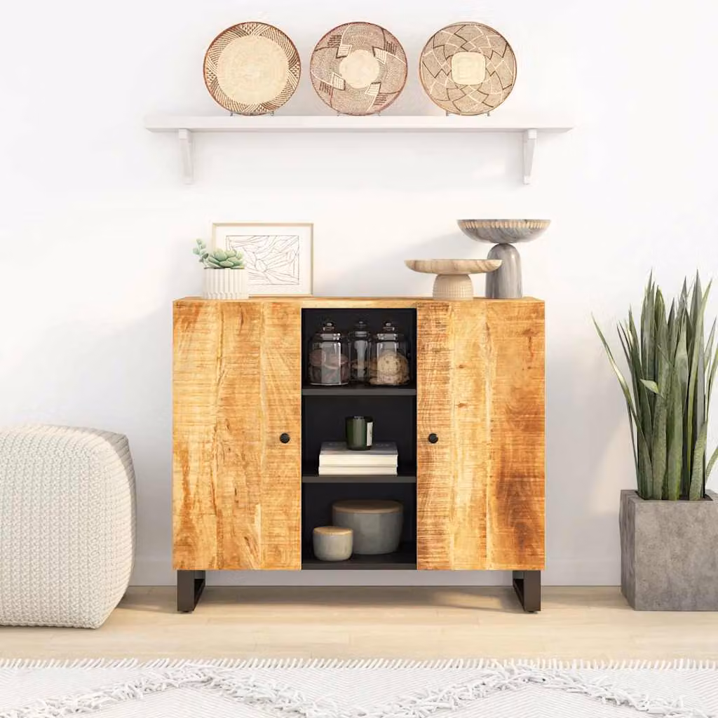 Credenza vidaXL con 2 Ante in Legno di Mango Marrone L: 90 cm, P: 33 cm, H: 75 cm