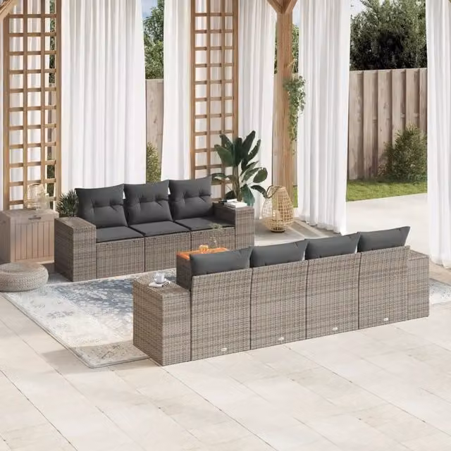 Set Divano da Giardino 8 pz con Cuscini Grigio in Polyrattan 3257684