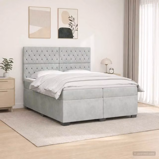 Letto box spring ibrido vidaXL con materasso a molle insacchettate e base contenitore, Grigio Chiaro, L/P: 200 x 200 cm