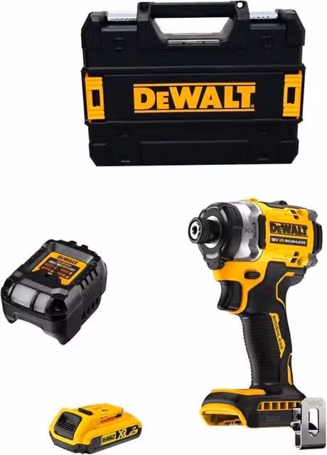 Avvitatore ad impulsi DeWalt DCF860D1T giallo con batteria ricaricabile da 2,0 Ah e caricabatterie DCB1102 e sistema TSTAK II