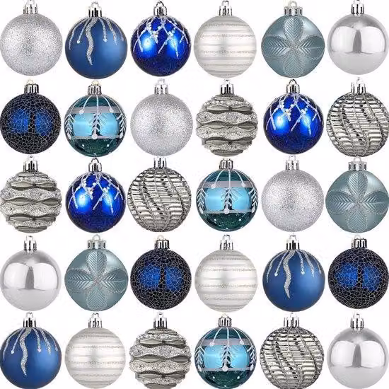 Set di 30 decorazioni natalizie in plastica resistente, diametro 6 cm, con gancio per l'albero di Natale