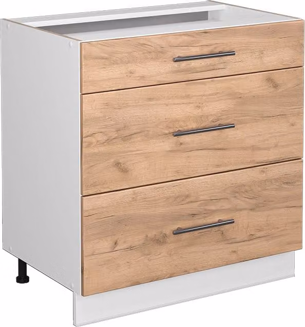 Mobiletto base per cucina Fame-Line Rovere dorato/Bianco 80 cm con 3 cassetti, senza piano di lavoro Vicco