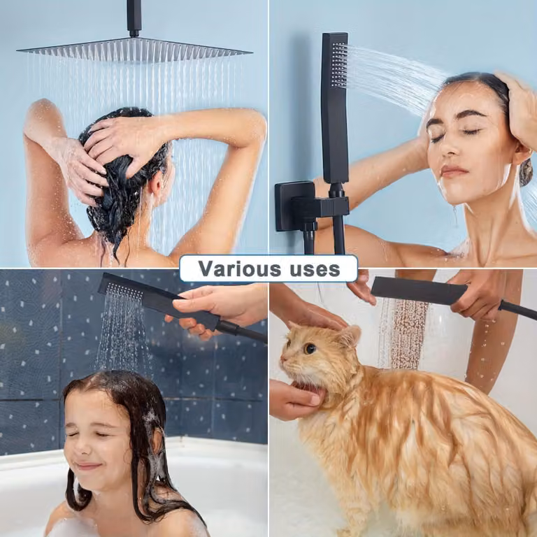 Doccia a mano - Testina doccia - Set doccia - Doccia da bagno - Design scuro - Senza elettricità
