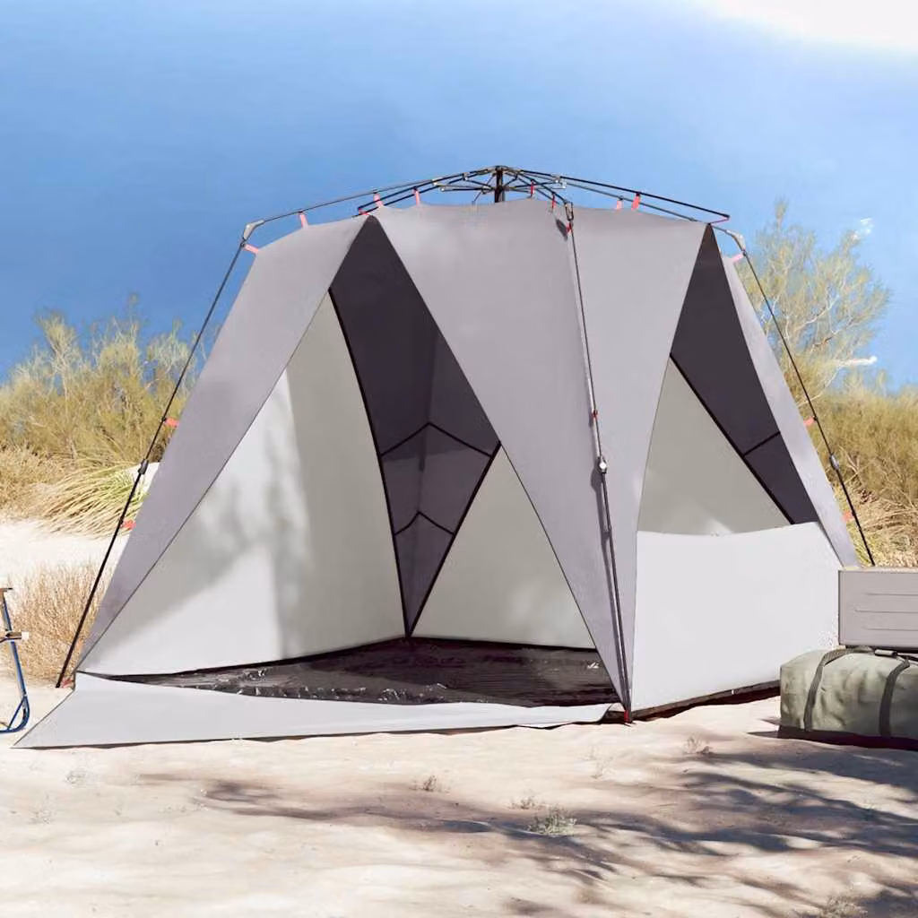 vidaXL Tenda da Spiaggia per 4 Persone Grigia Impermeabile con Rilascio Rapido in Poliestere L/P/H: 241 x 200 x 200 cm