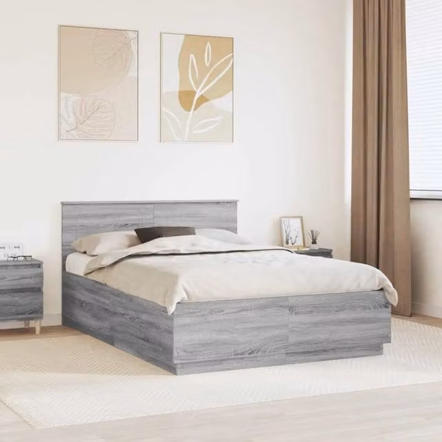 Struttura del letto con strisce LED Grigio Sonoma 150 x 200 cm 3408066