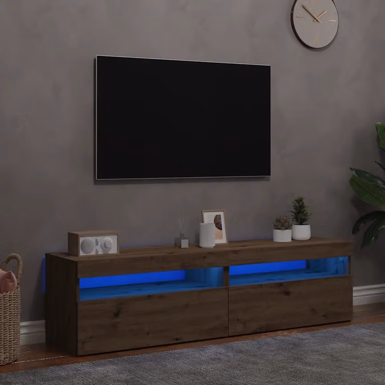 Set di 2 Mobili Porta TV vidaXL in Legno Marrone con Illuminazione LED Integrata e Design Moderno