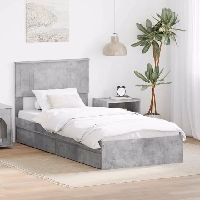 Letto con Contenitore con cassetto Grigio cemento 90 x 190 cm 3410843