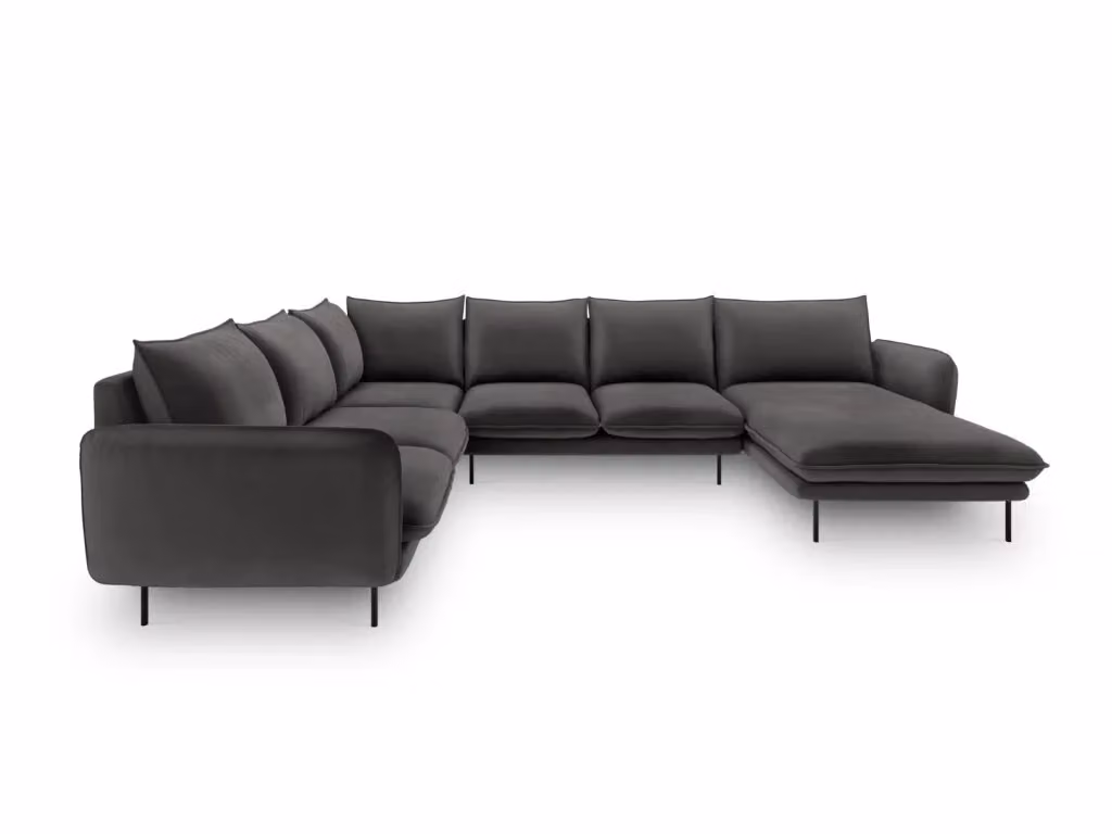 Divano panoramico sinistro Vienna di Cosmopolitan Design in velluto grigio scuro, 7 posti, L 330 x P 158 x H 95 cm – 2