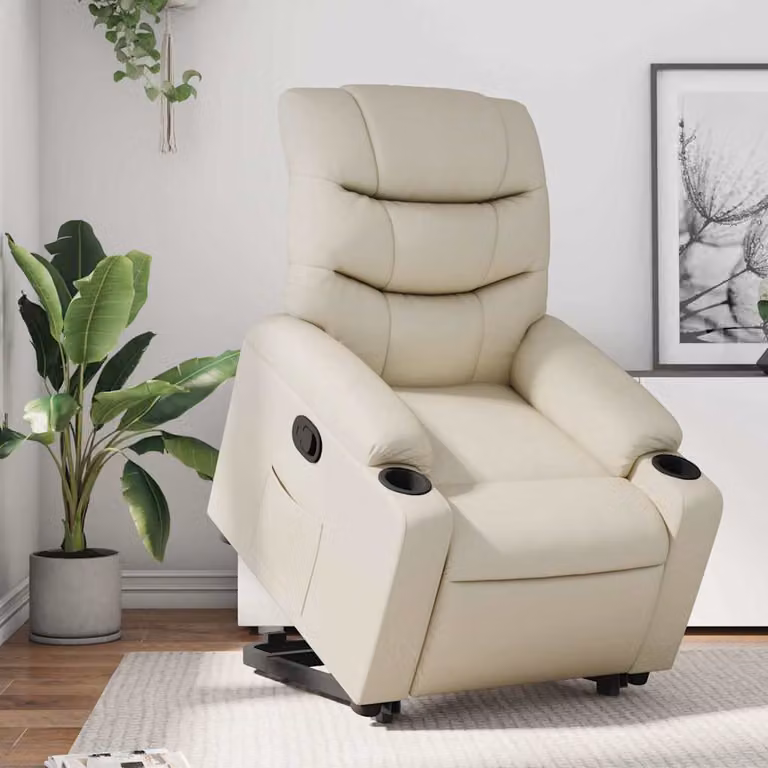 Poltrona Alzapersona Reclinabile vidaXL in Similpelle Beige con Assistenza Elettrica per Senior