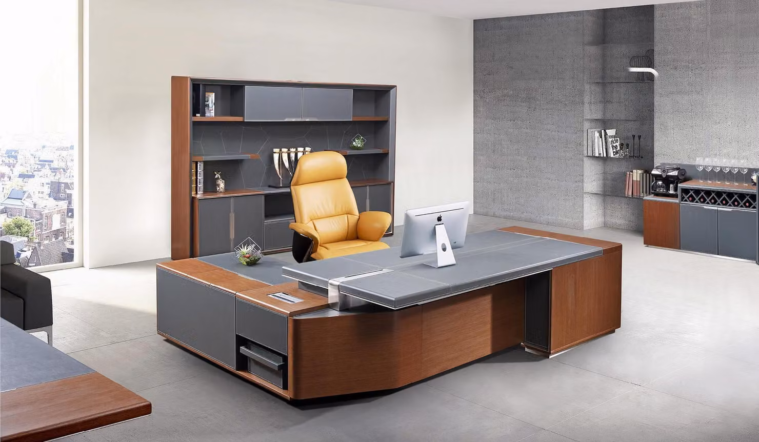 Luxus Schreibtisch Leder Holz Tische Büro Tisch Einrichtung Designer Tische