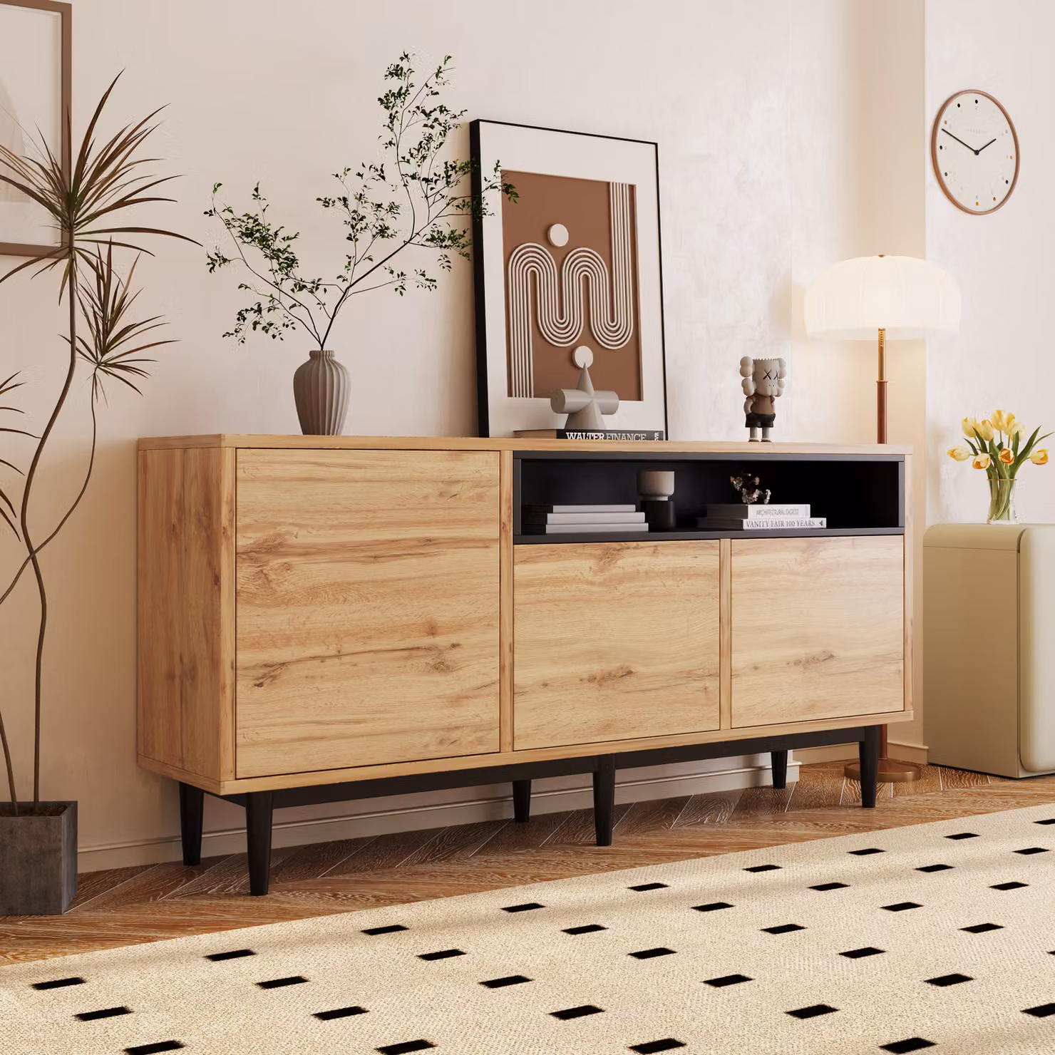 Credenza Merax "Dike" con ripiani regolabili, credenza cassettiera colore rovere selvatico
