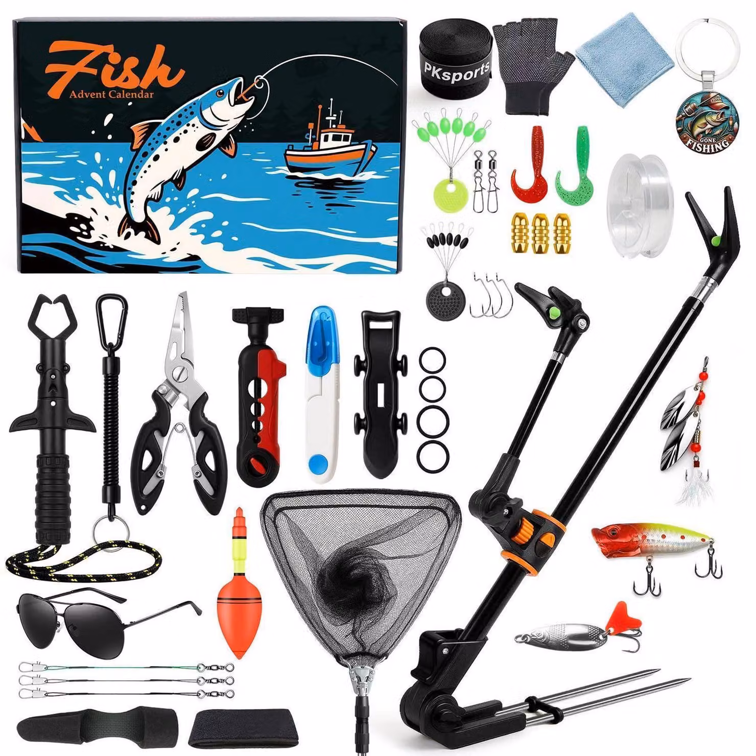 Calendario dell'Avvento a tema pesca, con 24 sorprese. Kit di accessori da pesca, idea regalo per lui