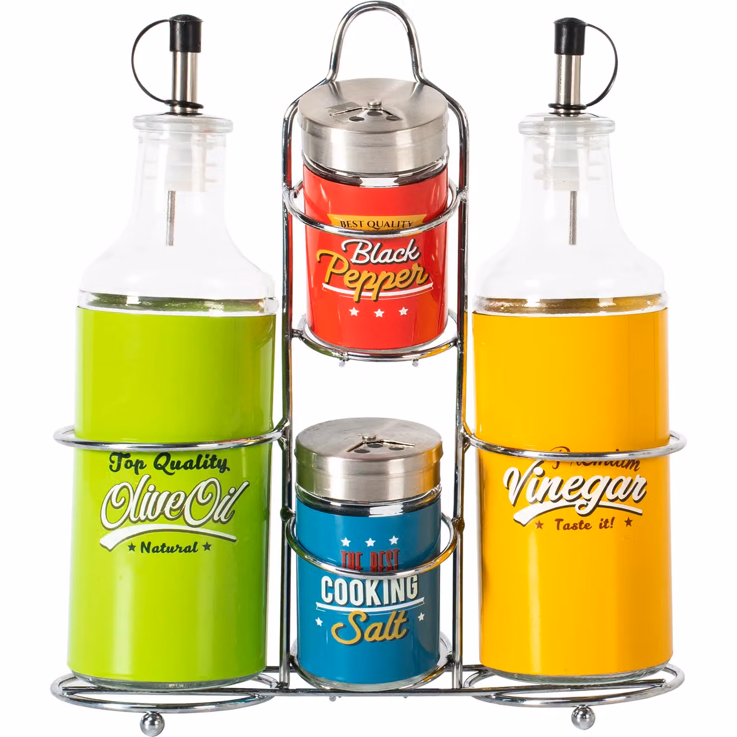 Gusto Casa Set Menage Linea Vintage con 4 Contenitori in Vetro e Metallo Multicolore