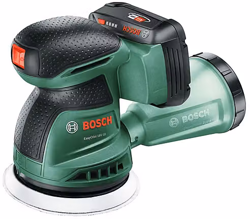 Levigatrice rotoorbitale a batteria Bosch EasyOrbit 18V verde e nera con microfiltro integrato e diametro 125 mm