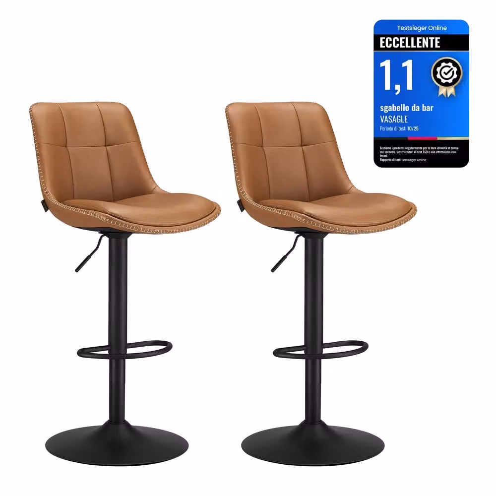 Set di 2 Sgabelli da Bar Nero Inchiostro, Marrone Caramello