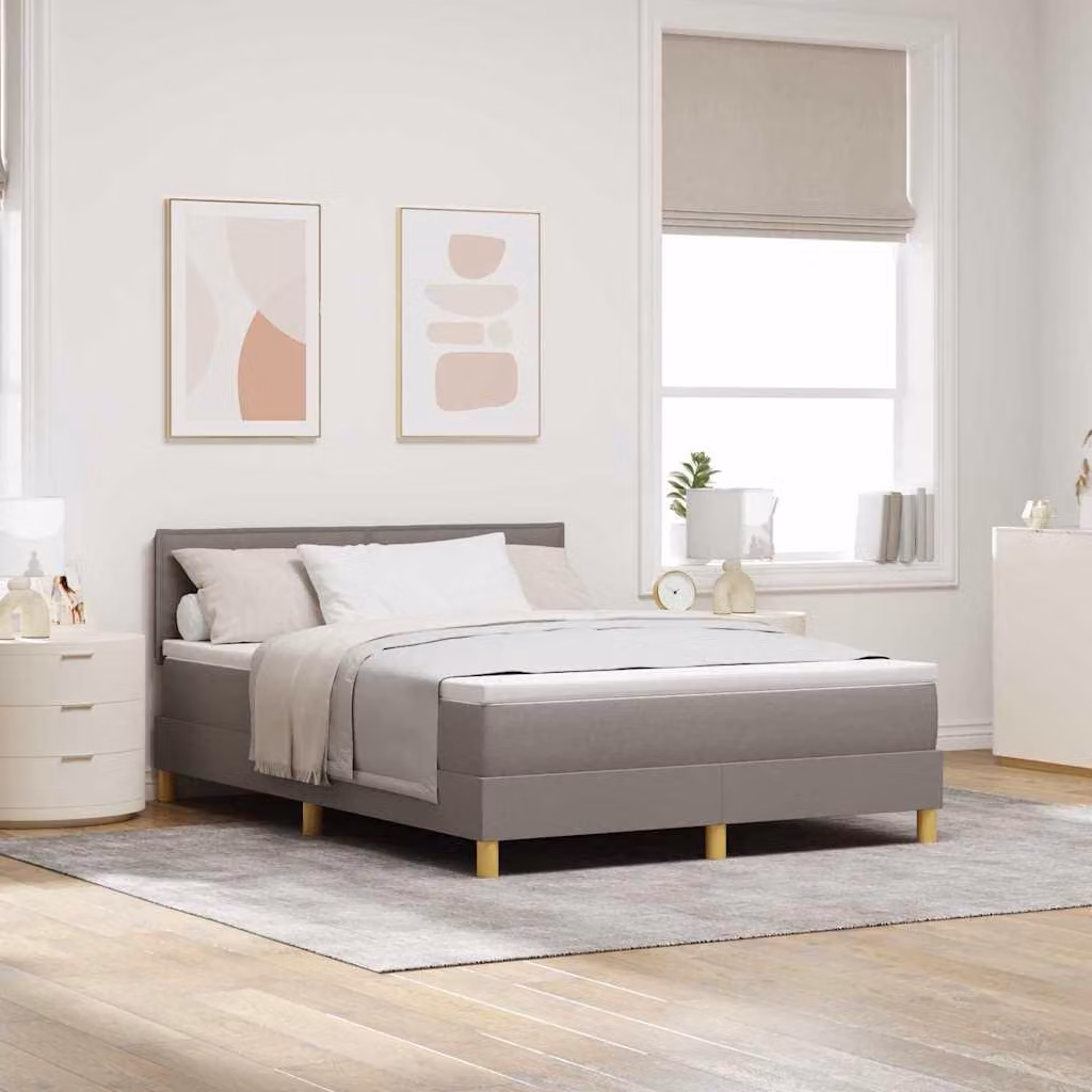 Maison Exclusive - Letto boxspring con cuscini e testiera color taupe, 160 x 200 cm, tessuto