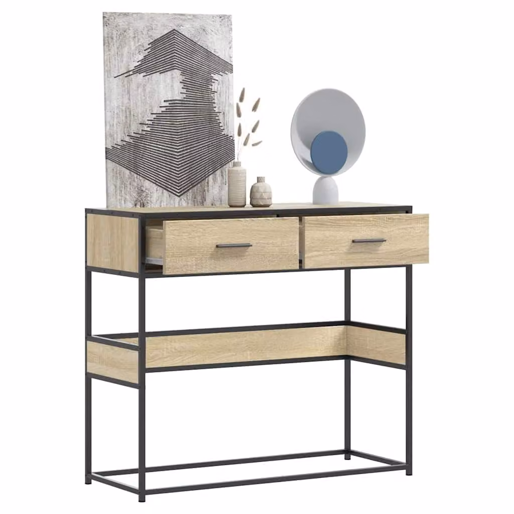 vidaXL Tavolo Consolle in Legno e Metallo Rovere Sonoma, L 90 cm x P 35 cm x H 80 cm