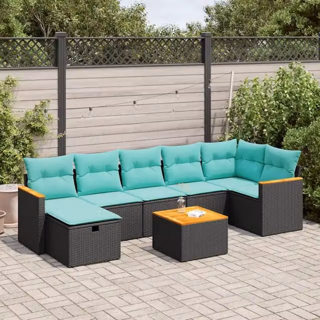 Set Divani da Giardino con Cuscini 8 pz Nero in Polyrattan 3325935