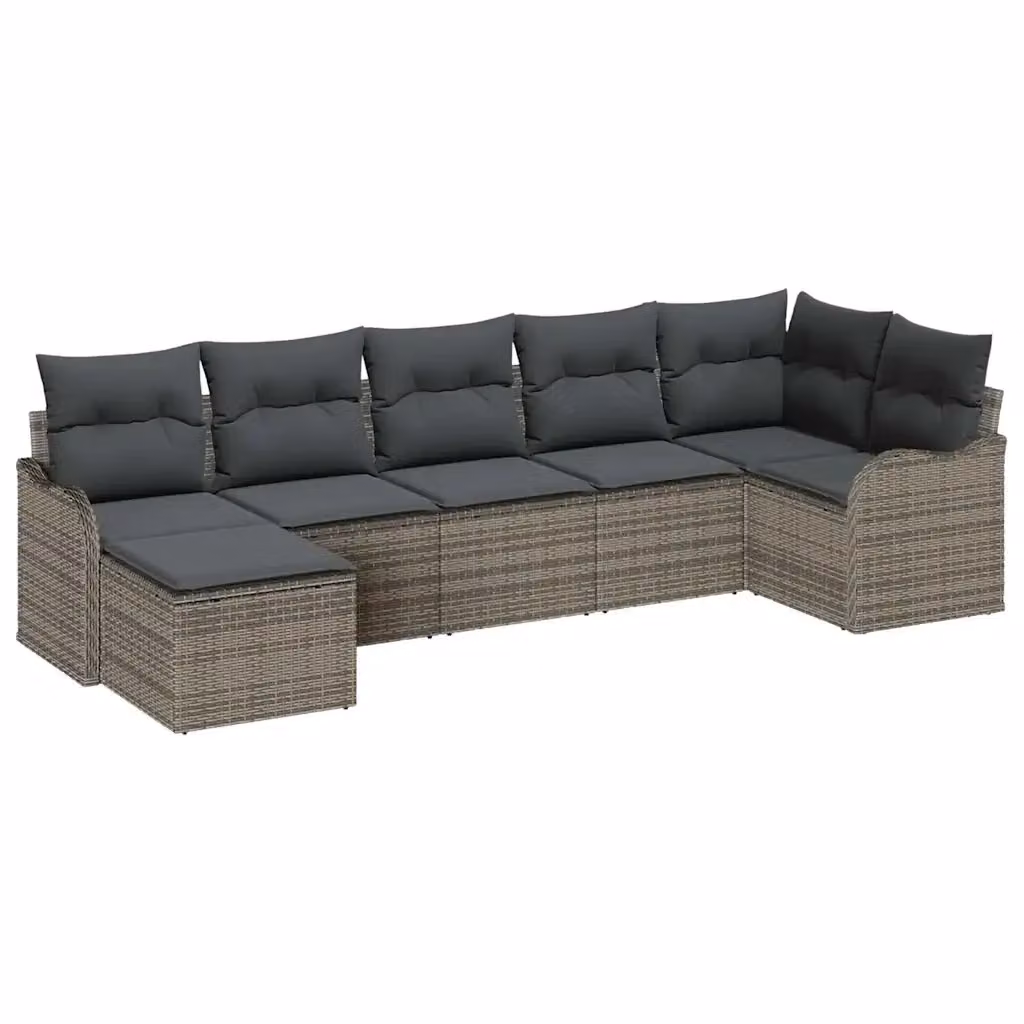 Set Divano da Giardino vidaXL 7 pz in Polyrattan Grigio con Cuscini e Struttura in Metallo – 2