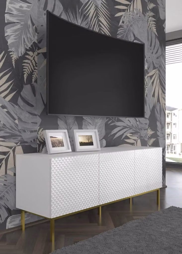 Mobile porta TV Ravenna C Diamond Bim Furniture Bianco Opaco e Oro L: 149,7 cm, P: 41,8 cm, H: 57,8 cm – 2