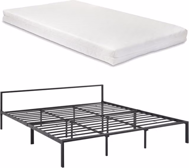 Letto Matrimoniale King Size neu.haus in Metallo Nero con Materasso in Schiuma 180 x 200 cm