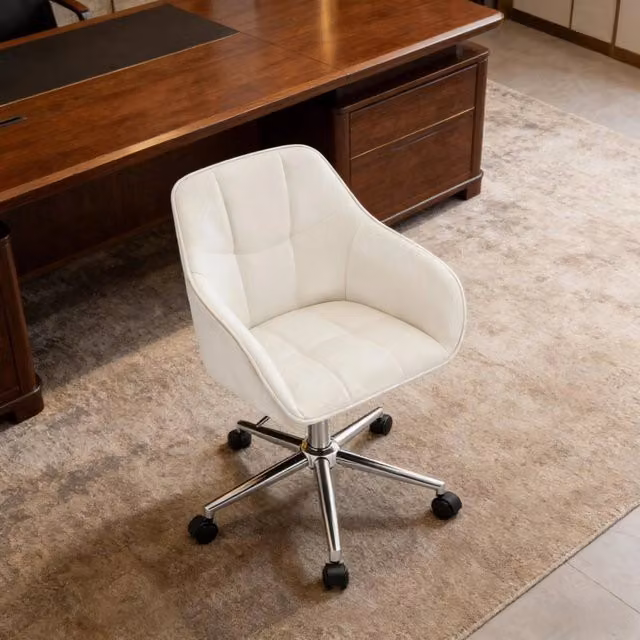 Sedia da ufficio ULEVR in velluto bianco crema, regolabile in altezza e girevole a 360¡ã con braccioli