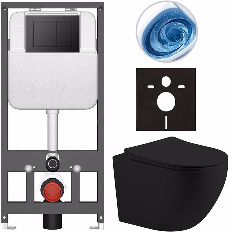 CERANO - Set WC da incasso Cesso - nero opaco - pulsante Prime/Maxio, nero - sospeso - installazione pre-parete/cartongesso - 49x36 cm