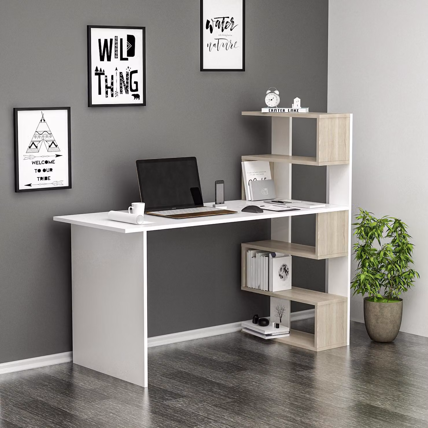 Scrivania Homidea Deluxe - Scrivania per computer dal design moderno (bianco/Avola)