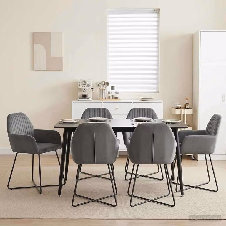 Set di 6 sedie da pranzo vidaXL in velluto grigio scuro con struttura in metallo, L: 55 cm, P: 50 cm, H: 84 cm