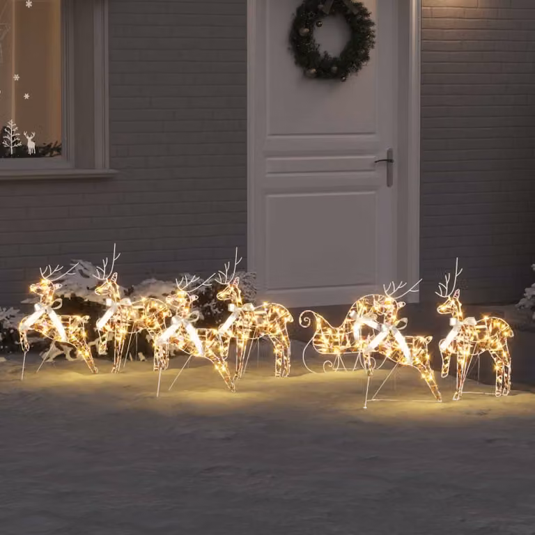 Set di 7 renne decorative vidaXL con 40 LED multicolore, L/P/H: 42 x 15 x 64 cm