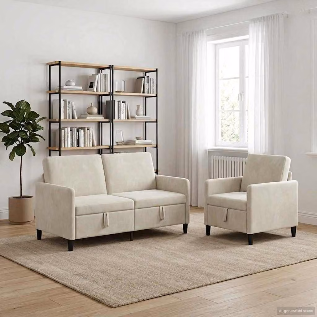 Set di 2 divani moderni vidaXL con contenitore beige e seduta sollevabile per il tuo soggiorno