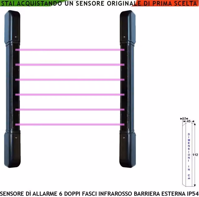 Barriera Antifurto a 6 Multifasci Infrarossi Attivi Securvera Nero H 112 cm