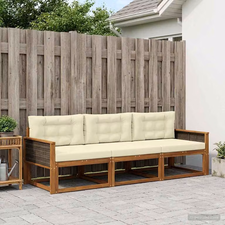 Set di divani da esterno vidaXL in legno di acacia con cuscini, colore marrone e beige