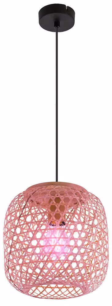Lampada a sospensione LED RGB, con struttura a sfera in bambù intrecciato, altezza 135 cm