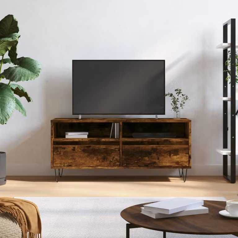 Mobile TV vidaXL in stile industriale, Rovere Fumo, L/P/H: 100 x 34,5 x 44,5 cm