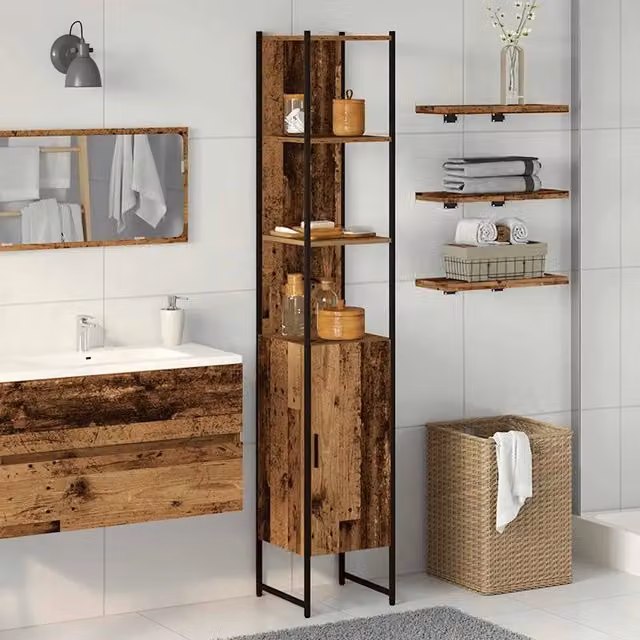 Mobile da bagno sospeso vidaXL in legno e metallo marrone con ante a battente e ripiani interni L/P/H: 33 x 33 x 185,5 cm – 1