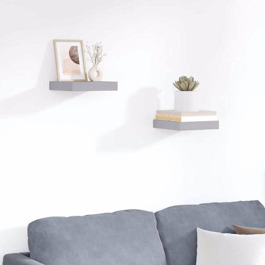Set di 2 scaffali a parete vidaXL in MDF e metallo grigi, L 23 cm x P 23,5 cm x H 3,8 cm