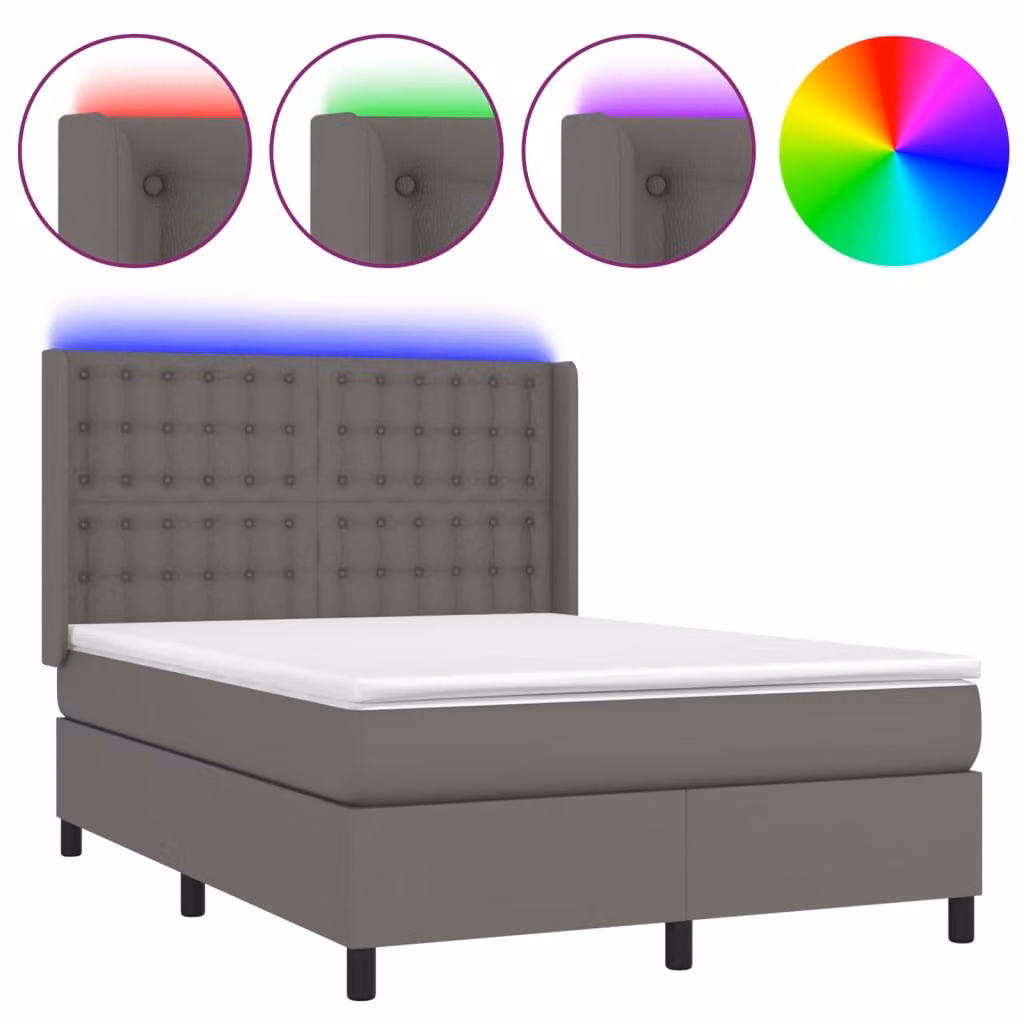Giroletto Molle con Materasso e LED Grigio 140x200cm Pelle finta